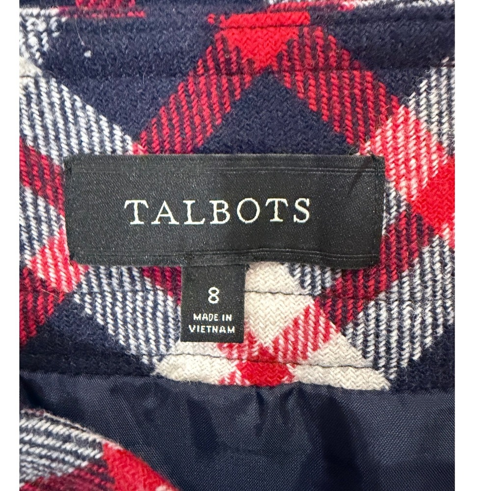 Talbots Plaid Skirt Womens 8 Red Blue White Wool Blend A-Line Pockets 2014 - Picture 6 of 8